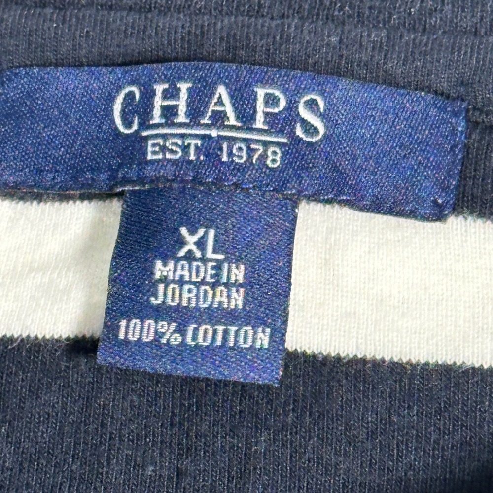 Chaps Womens XL Navy Blue White Striped Cotton Long Sleeve Top Sleeve Pocket B84 - Picture 2 of 6